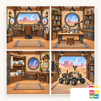 Western Space Outpost Backdrop - four-scene board