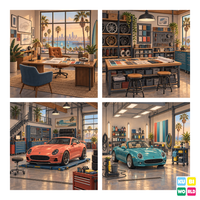 California Custom Auto Workshop Backdrop - four-scene board