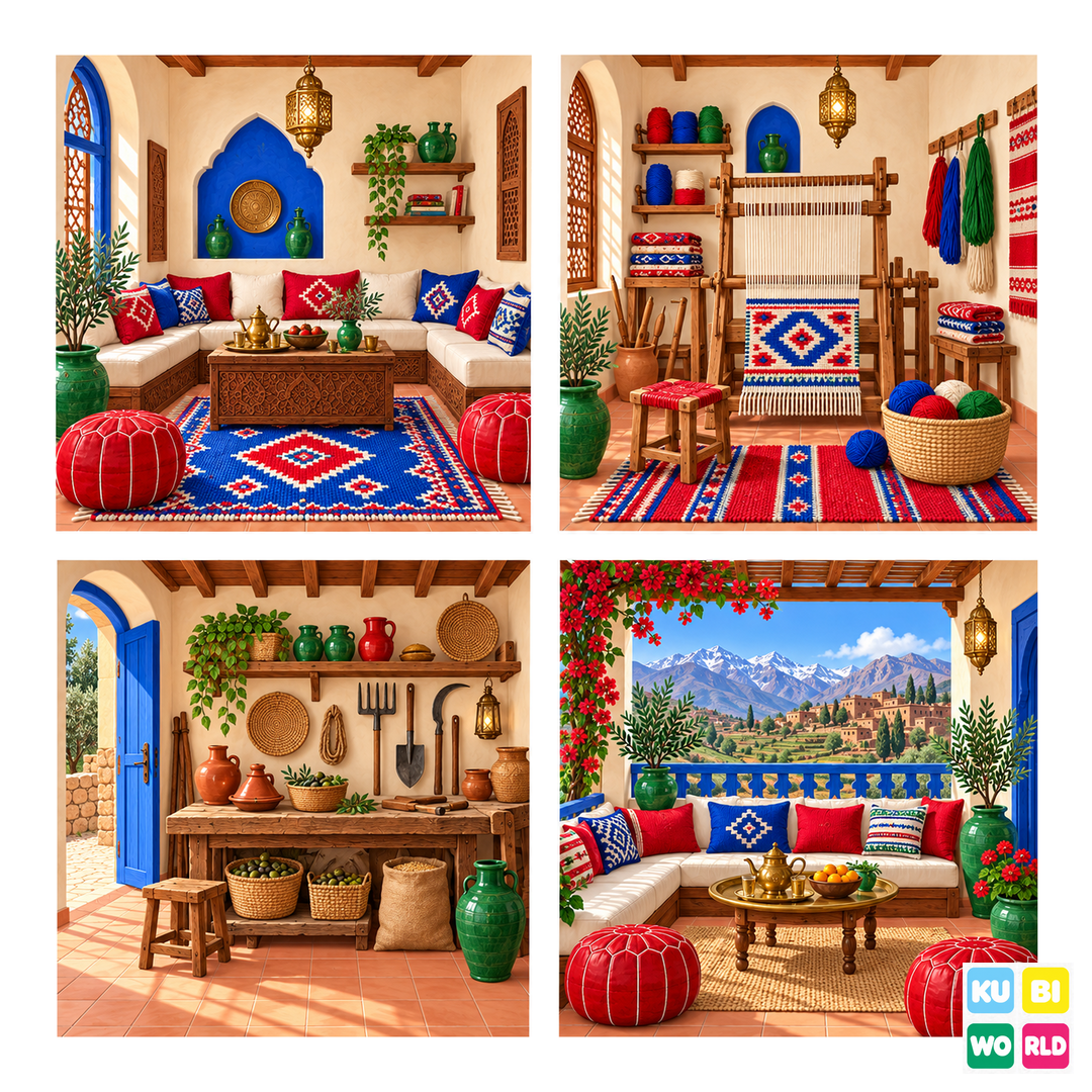 Atlas Mountain Village Backdrop - four-scene board