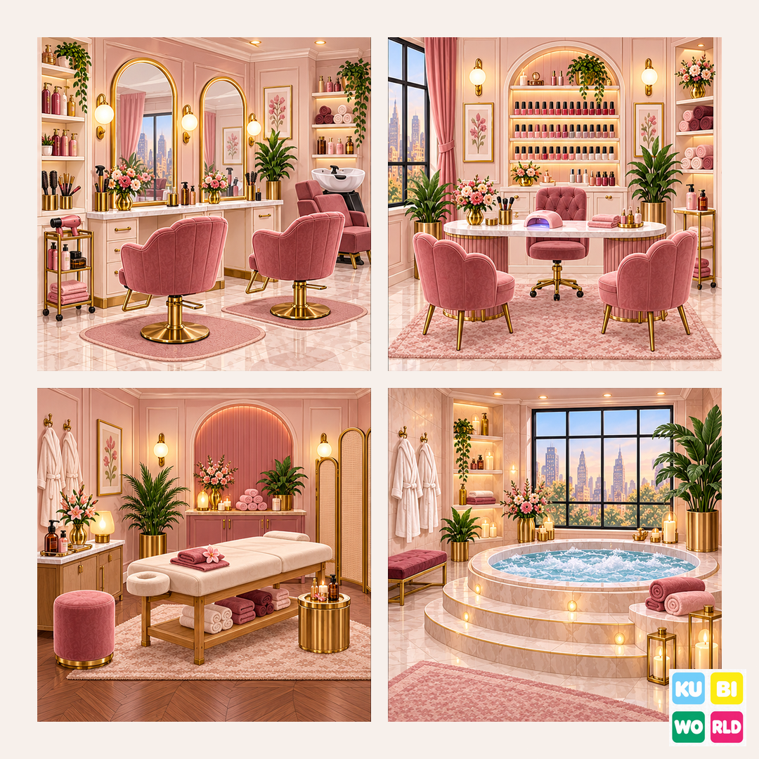 Girly Beauty Salon and Spa Backdrop - four-scene board