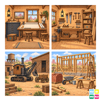 Western Construction Site Backdrop - four-scene board