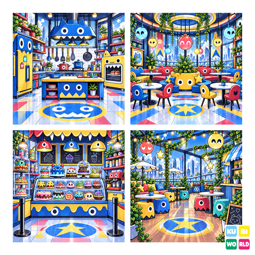 Monster Cafe Manga Backdrop - four-scene board