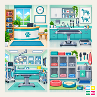 Veterinary Clinic Backdrop - four-scene board