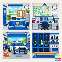 Police Station Backdrop - four-scene board