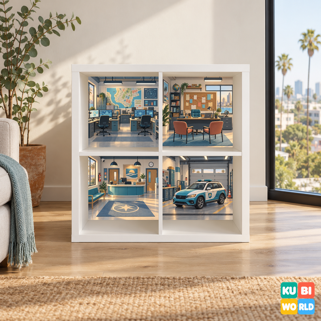 California Urban Police Station Backdrop - presentation view