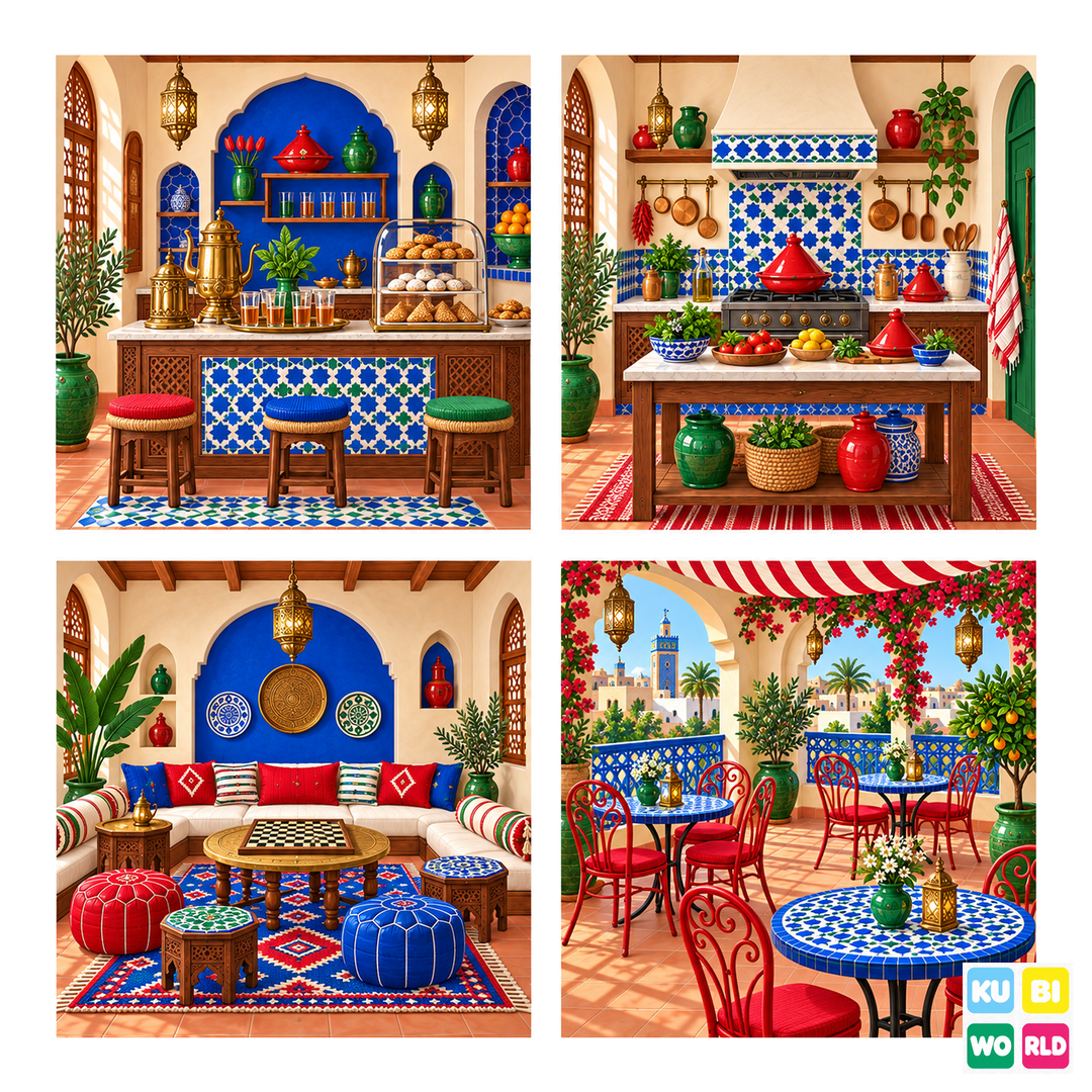 Moroccan Café Backdrop - four-scene board